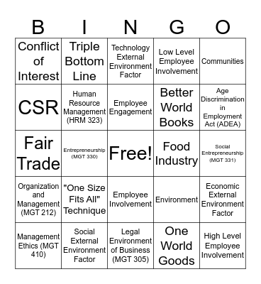 Corporate Social Responsibility Facilitation Bingo Card