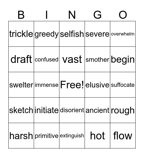 Vocabulary Bingo Card