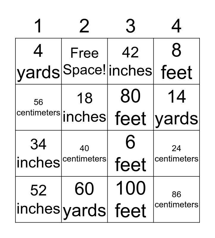 Measurement Bingo Card