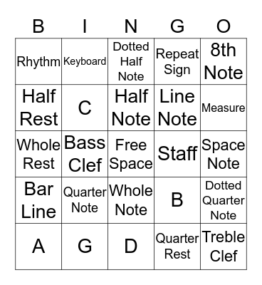 Music Class Bingo Card