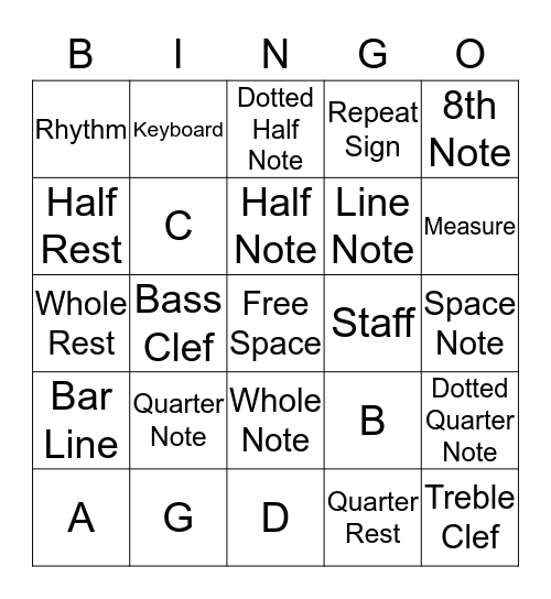 Music Class Bingo Card