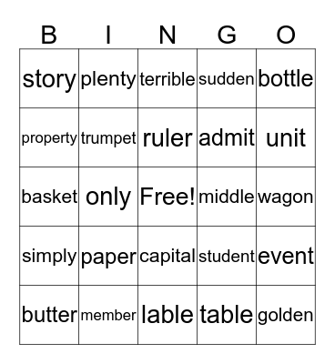 Second Grade Bingo 1 Bingo Card