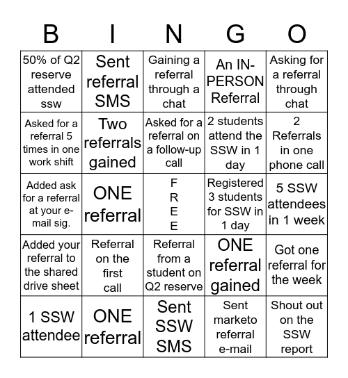 SSW and REFERRAL Bingo! Bingo Card