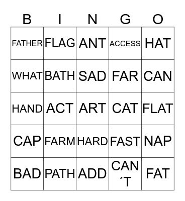 SHORT AND LONG VOWEL SOUNDS Bingo Card