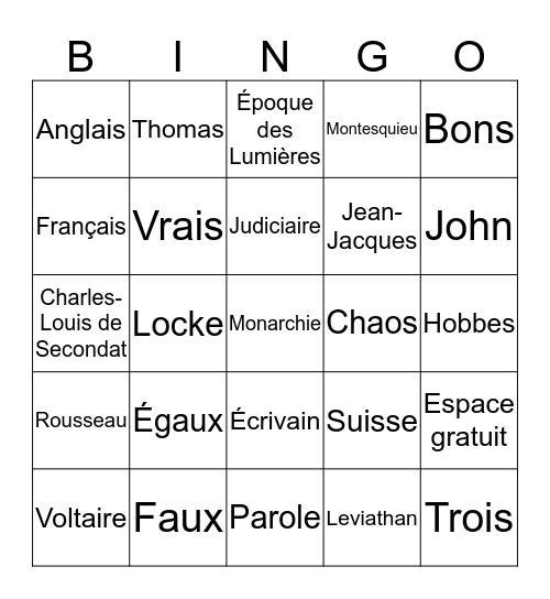 Les Philosophes Bingo Card