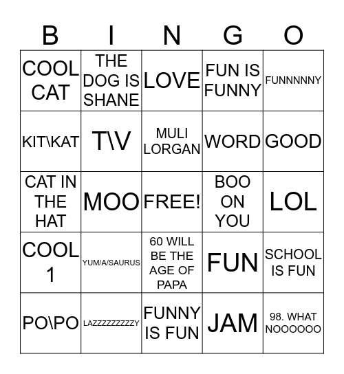 Mali is Funny! Bingo Card