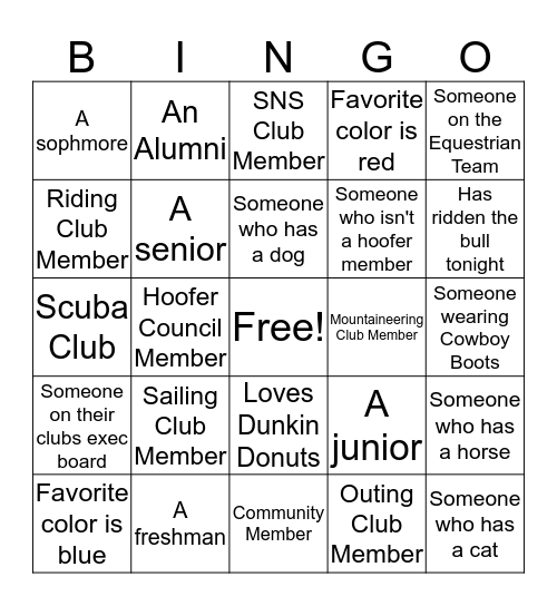 HOOFER BARN DANCE BINGO Card