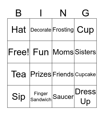 Tea Party Bingo Card