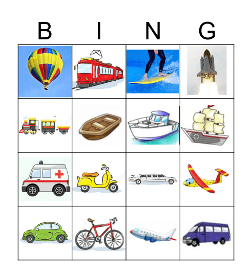 Transportation Bingo Card