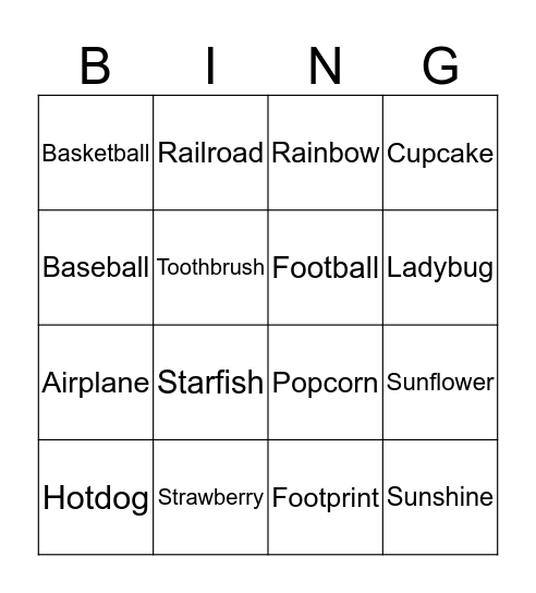 Compound Word Bingo Card