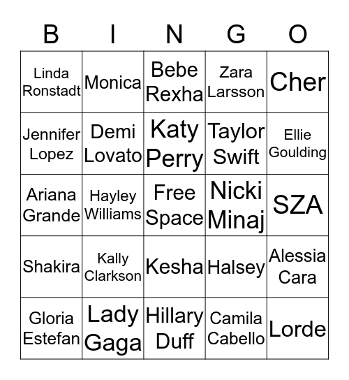 Female Artists Card 5 Bingo Card