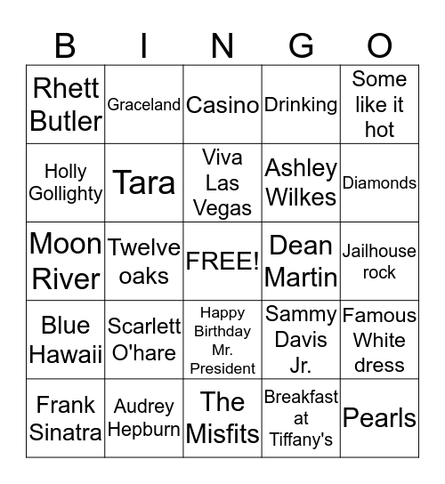 Hollywood Bingo Card
