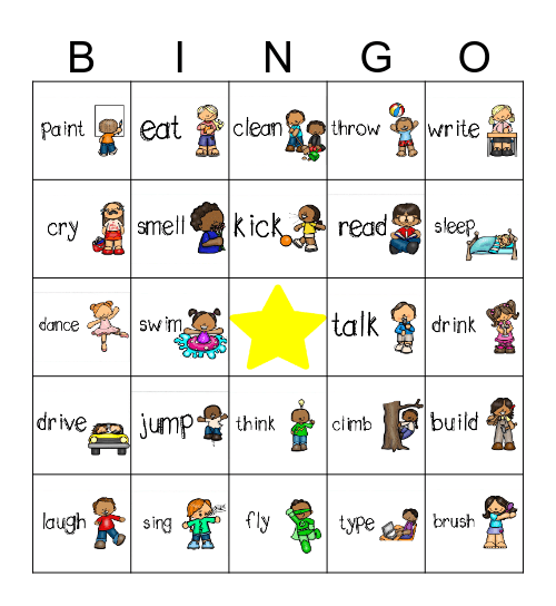 Action Words Bingo Card