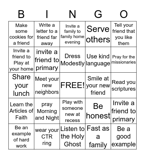 I Can Be a Missionary Now Bingo Card