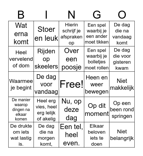 Woordenschat thema 6 Bingo Card