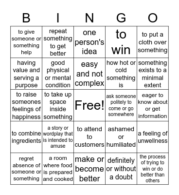 Active Red, Units 1-3, Vocabulary Review Bingo Card