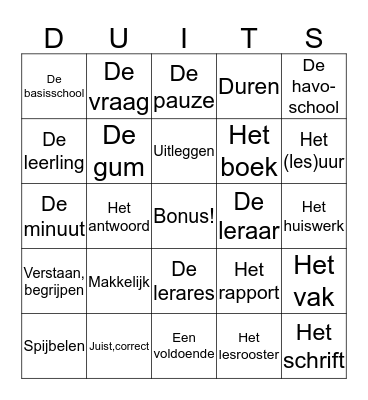 Idiom D-NL Wörterliste A Bingo Card