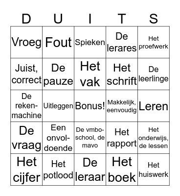Idiom D-NL Wörterliste A Bingo Card