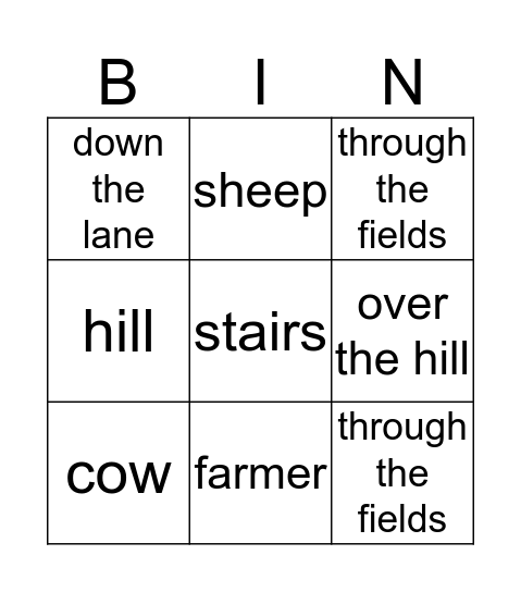 farm Bingo Card