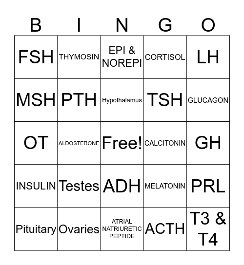 HORMONES Bingo Card
