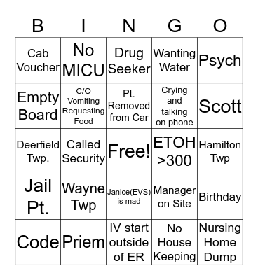 ER Bingo Card