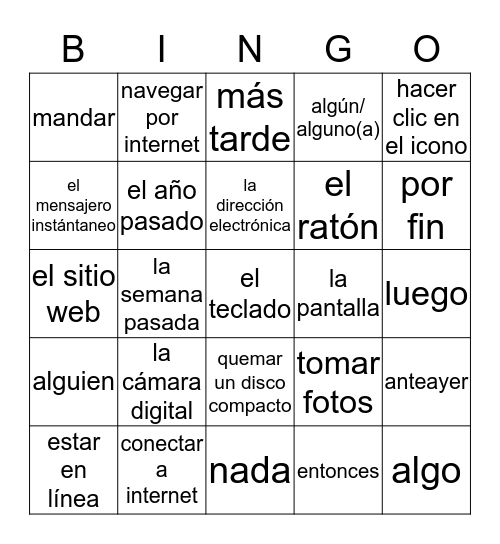 Vocabulary unit 7.1 Bingo Card