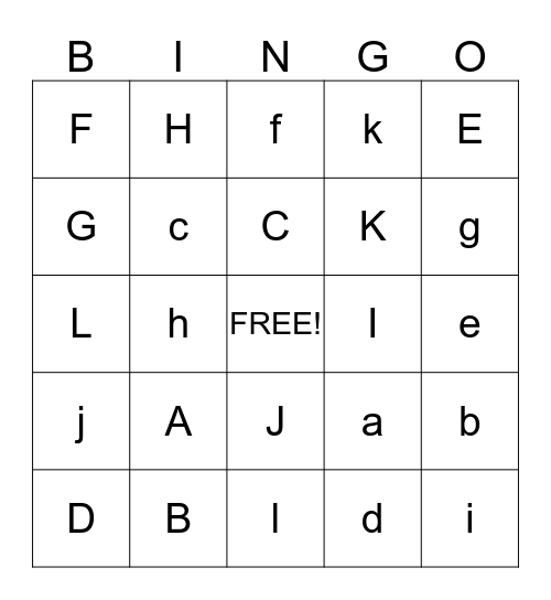 A-J Bingo Card