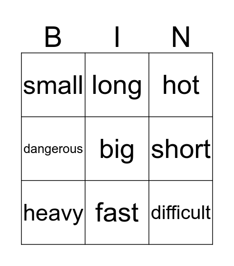 Comparative Degree Bingo Card