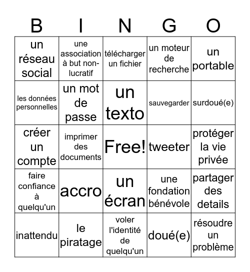 Revision du Vocabulaire - Q3 Bingo Card