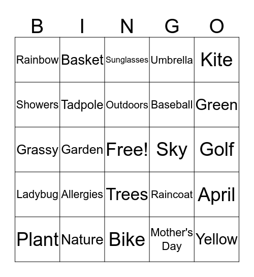 Spring Time Bingo Card