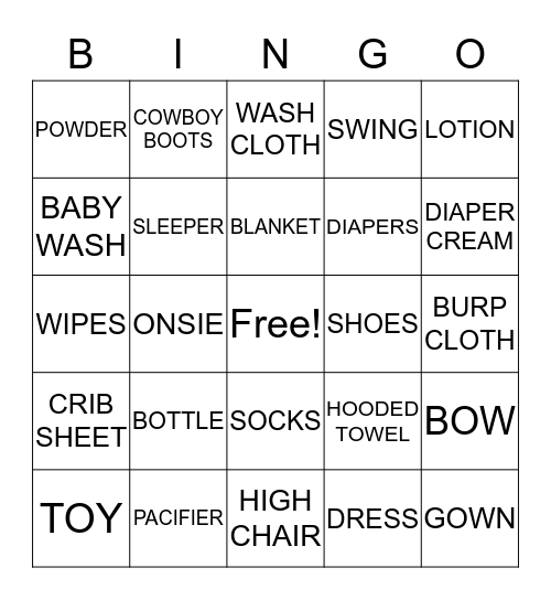 BINGO BABY!! Bingo Card