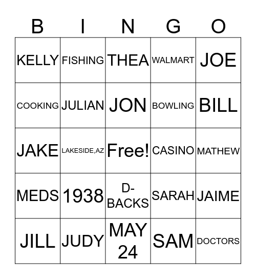 Barbara's 80th Birthday Bingo Card