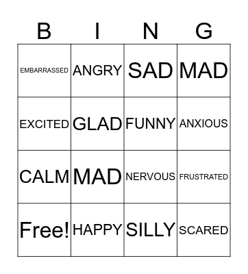 FEELINGS BINGO Card