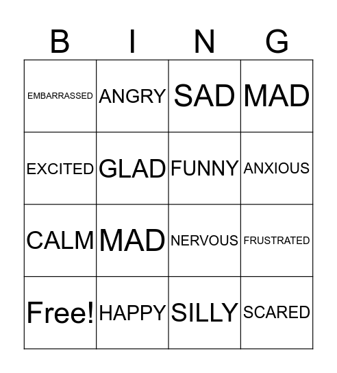 FEELINGS BINGO Card