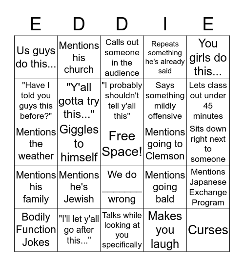 Eddie Bingo Card