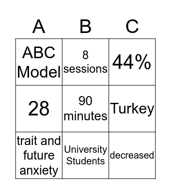 Cognitive Behavioral Theory Bingo Card