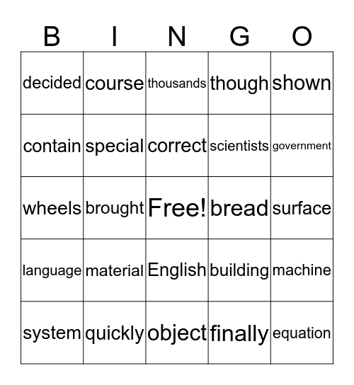 Fry 500 Bingo Card