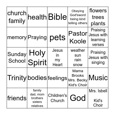 Things we are thankful for! Bingo Card