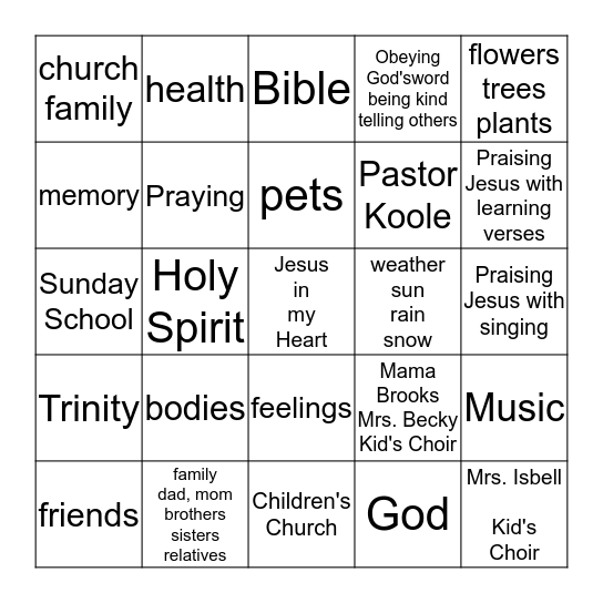 Things we are thankful for! Bingo Card