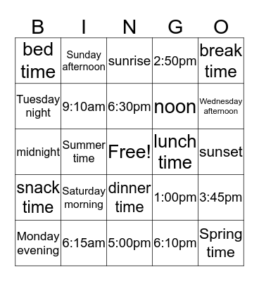 Time Bingo Card