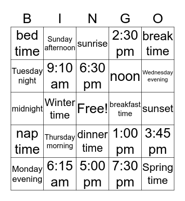 Time Bingo Card