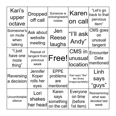 CMS Call Bingo Card