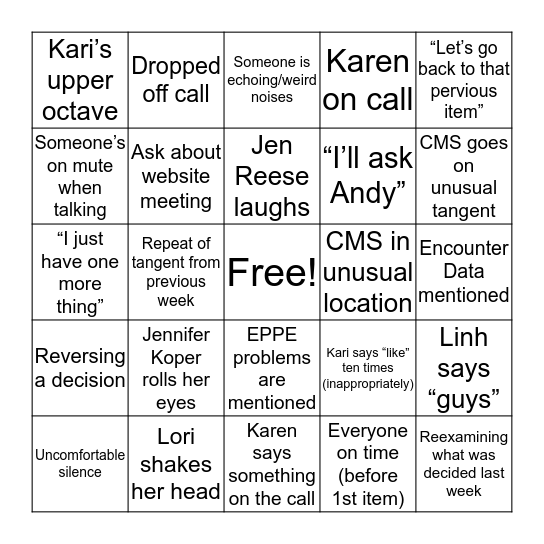 CMS Call Bingo Card