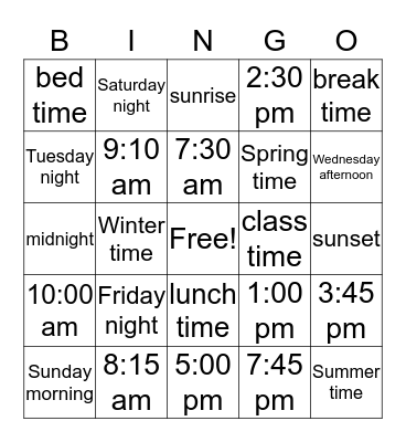 Time Bingo Card