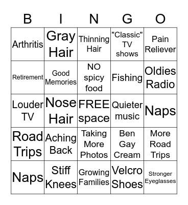 Old Fart Bingo Card