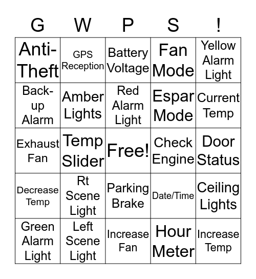 Ambulance Button Bingo Card