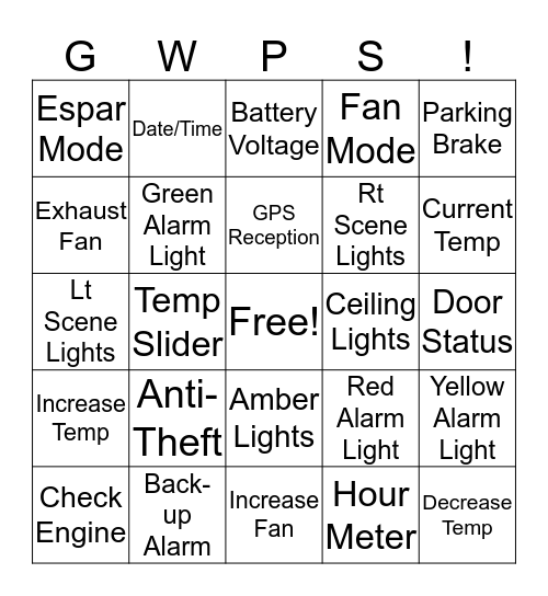 Ambulance Button Bingo Card