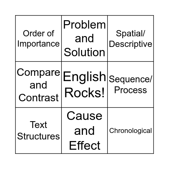 Text Structures Bingo Card