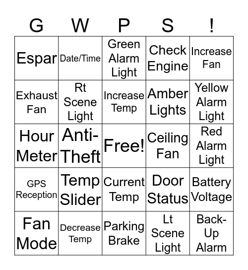 Ambulance Button Bingo Card