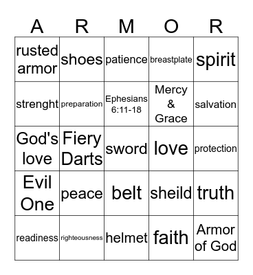 Whole Armor of God Bingo Card